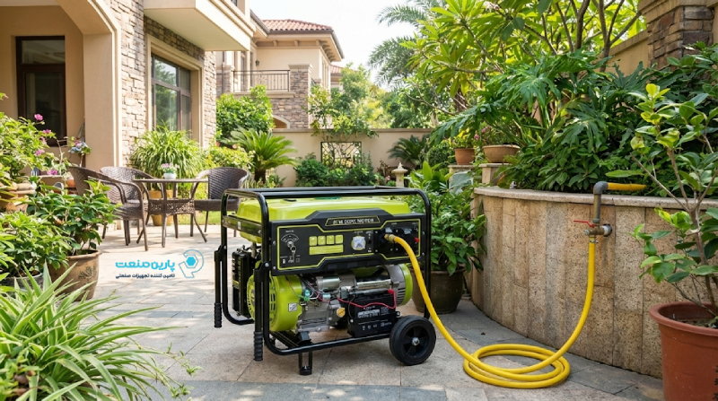 موتور برق رونی متصل به گاز شهری در حیاط ویلا